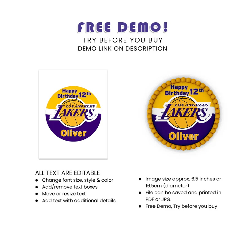 LA Lakers Edible Icing Sheet Cake Images Custom Round Topper