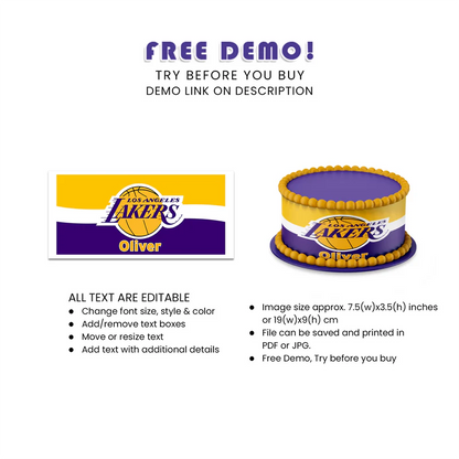 LA Lakers Edible Cake Strips Custom Party Dessert Decoration Topper