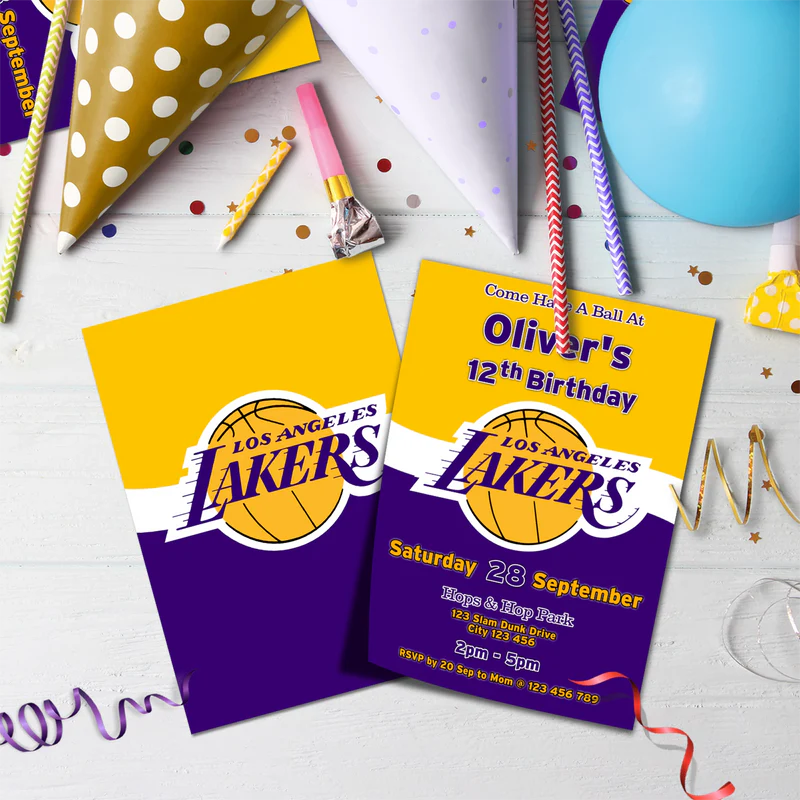 LA Lakers Birthday Decorations, NBA Team Party Supplies, Basketball Themed, Los Angeles Lakers Digital Template, Editable LA Lakers Image SVG PNG