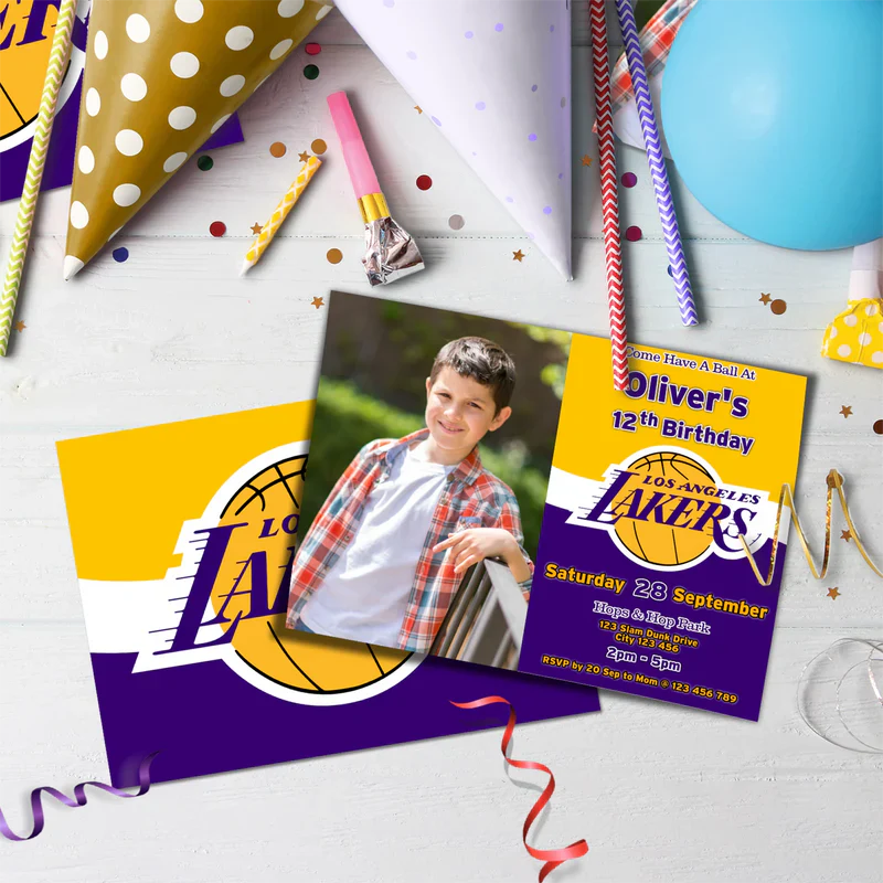 LA Lakers Birthday Decorations, NBA Team Party Supplies, Basketball Themed, Los Angeles Lakers Digital Template, Editable LA Lakers Image SVG PNG