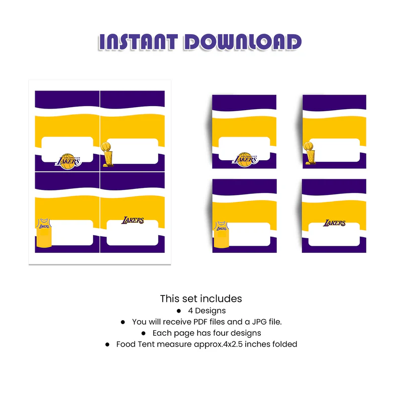 LA Lakers Food Cards Printable Tent Labels for Party Table