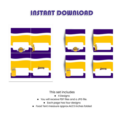 LA Lakers Food Cards Printable Tent Labels for Party Table