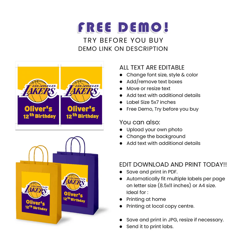 LA Lakers Goodie Bag Label Custom Party Favor Stickers
