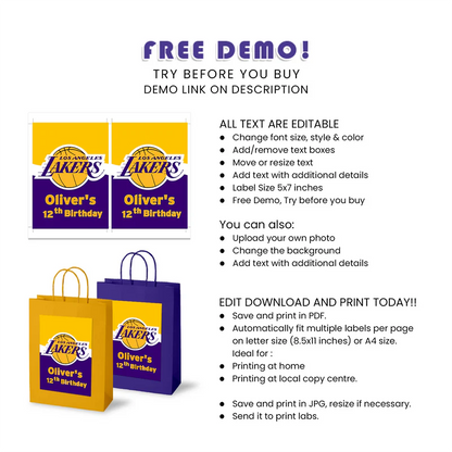 LA Lakers Goodie Bag Label Custom Party Favor Stickers