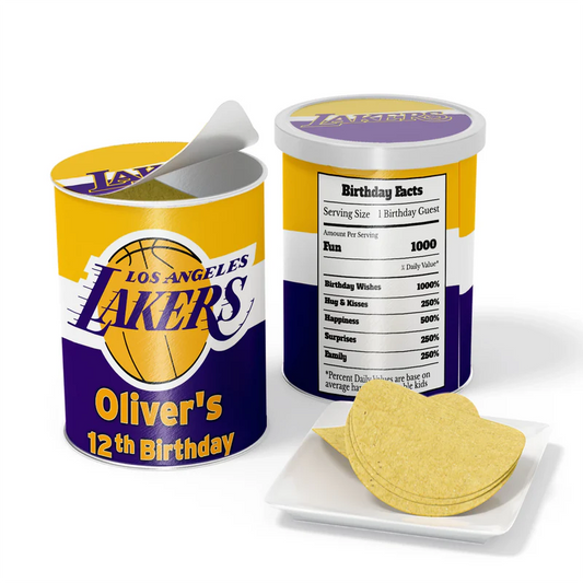 LA Lakers small Pringles label wrapped around can in team colors with editable name