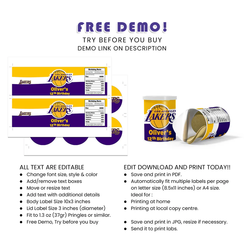 LA Lakers Small Pringles Label Mini Canister Party Wrap
