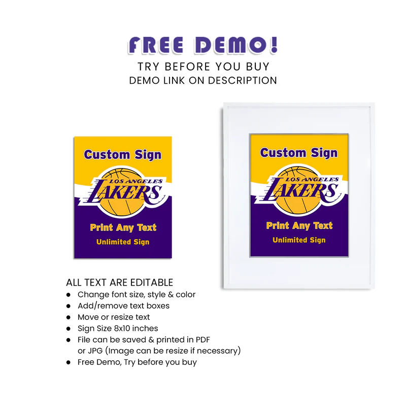 LA Lakers Custom Sign Editable Basketball Theme Poster