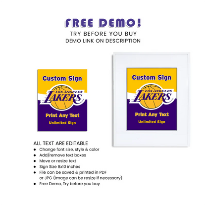 LA Lakers Custom Sign Editable Basketball Theme Poster