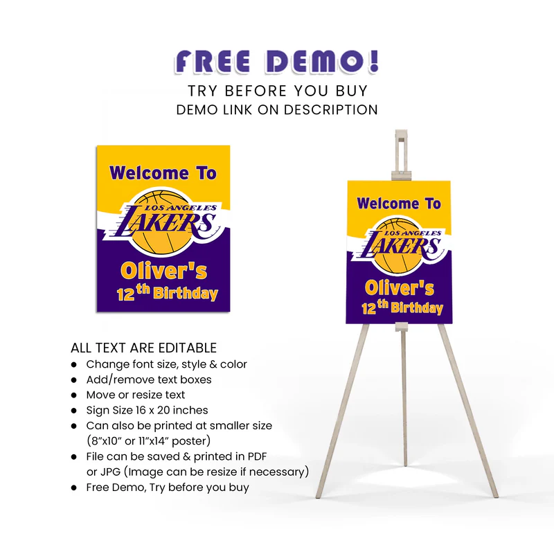 LA Lakers Welcome Sign Printable Party Entrance Poster