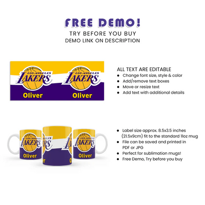 LA Lakers Sublimation Mug Custom Printed Ceramic Gift