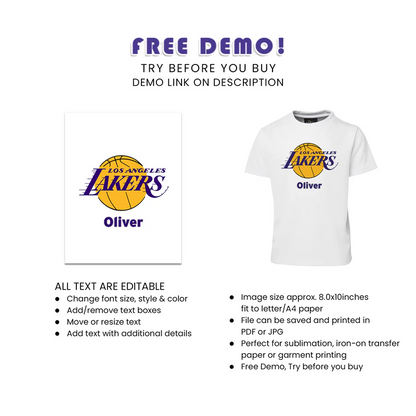 LA Lakers Sublimation T-Shirt Custom Printed Apparel Gift