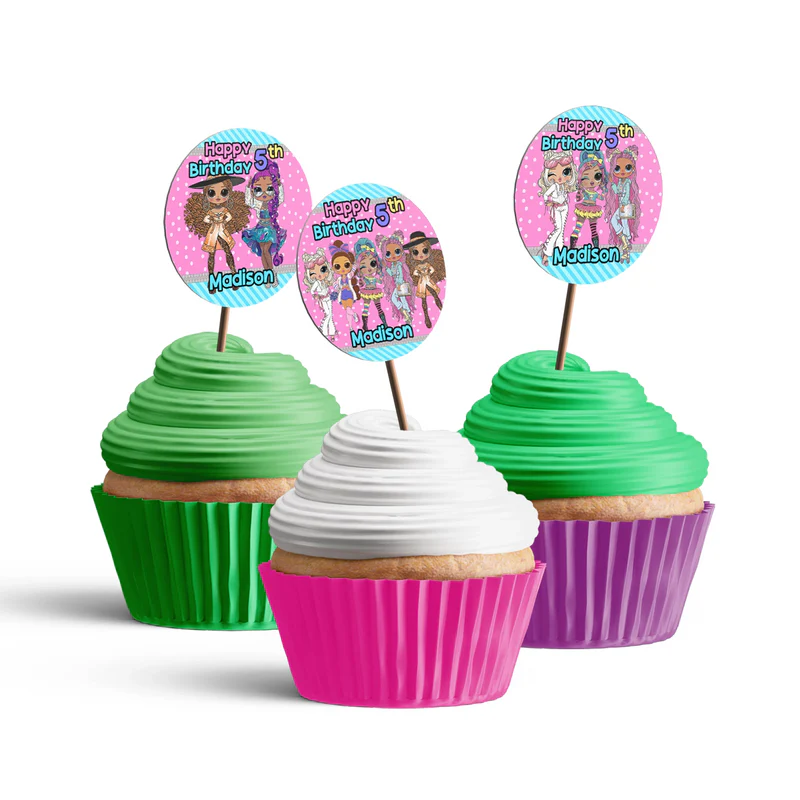 LOL Dolls Personalized Cupcakes Toppers with cute characters and customizable text