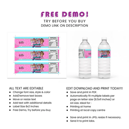 LOL Dolls Water Bottle Label