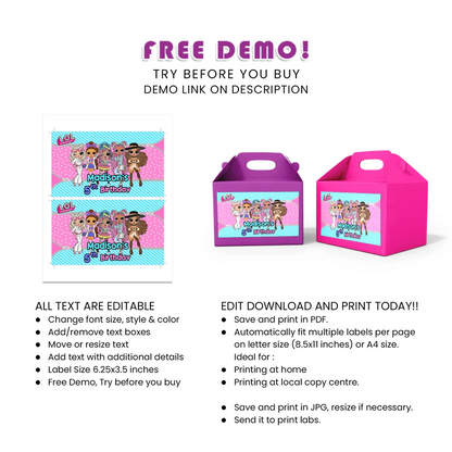 LOL Dolls Treat Box Label