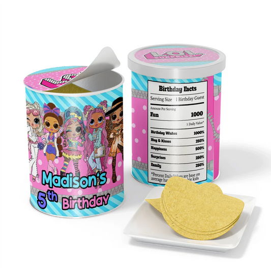 LOL Dolls Small Pringles Label with themed design for snack canisters