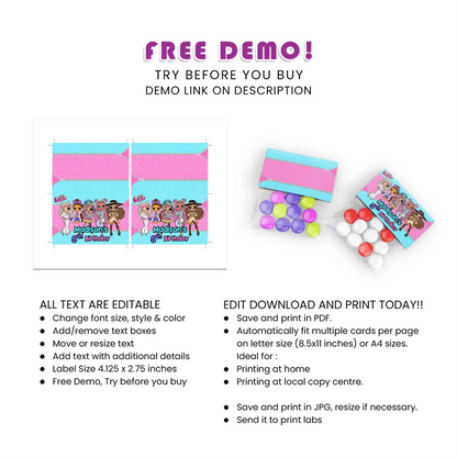 LOL Dolls Treat Bag Topper Label
