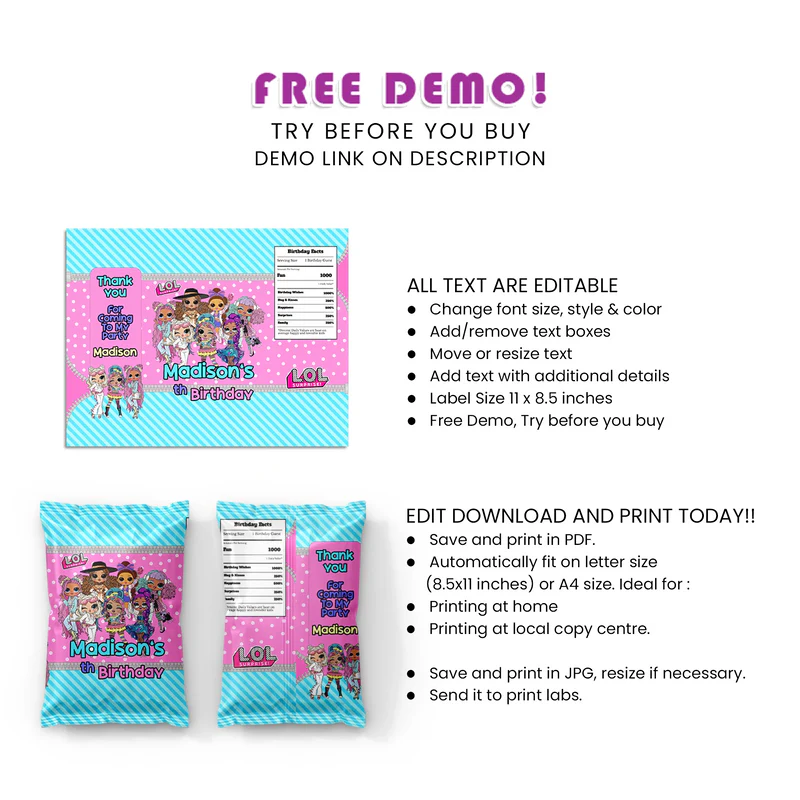 LOL Dolls Chips Bag Label
