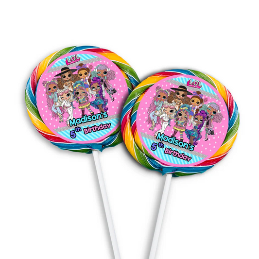 LOL Dolls Lollipop Label round stickers with LOL character designs