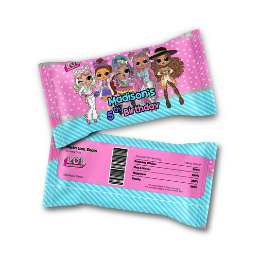 LOL Dolls Skittles Label for mini candy packs with custom name and party colors