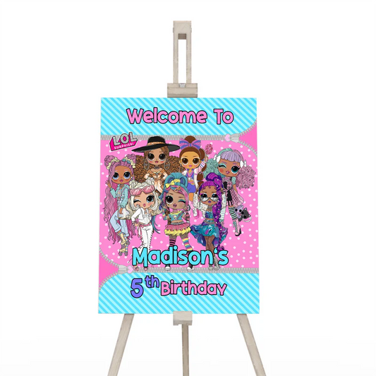 LOL Dolls Welcome Sign for birthday entrance display with colorful design