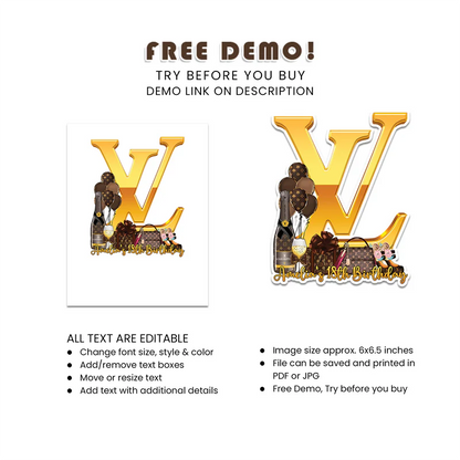 Louis Vuitton Inspired Personalized Cake Toppers Birthday Party Decor