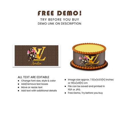 Louis Vuitton Inspired Edible Cake Strips Personalized Party Decor