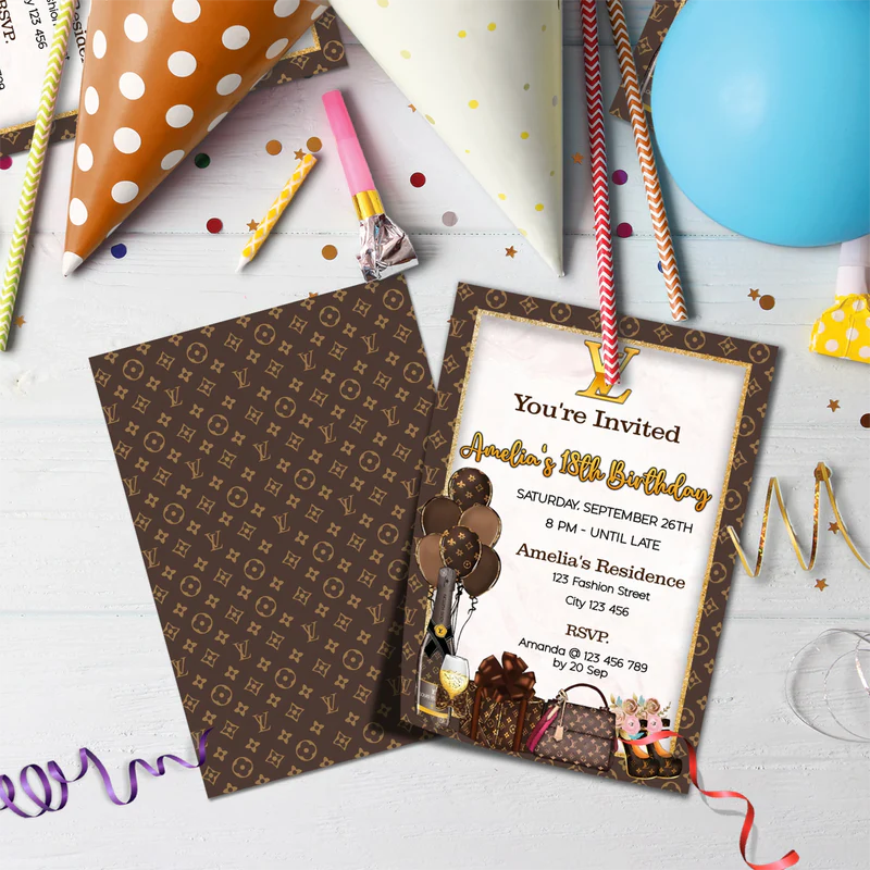 Louis Vuitton Inspired Birthday Decorations, LV Inspired Party Supplies, Louis Vuitton Inspired Themed, LV Style Inspired Digital Template, Editable Louis Vuitton Inspired Image SVG PNG