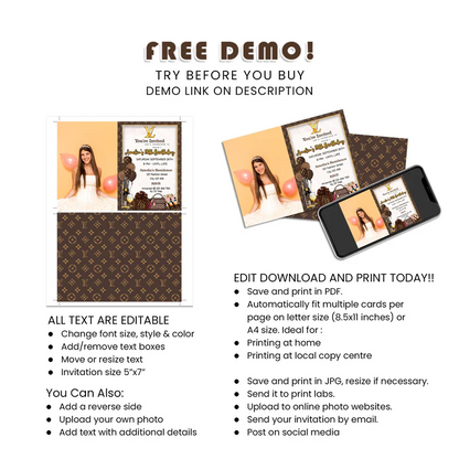 Louis Vuitton Inspired Photo Card Invitations Personalized Design