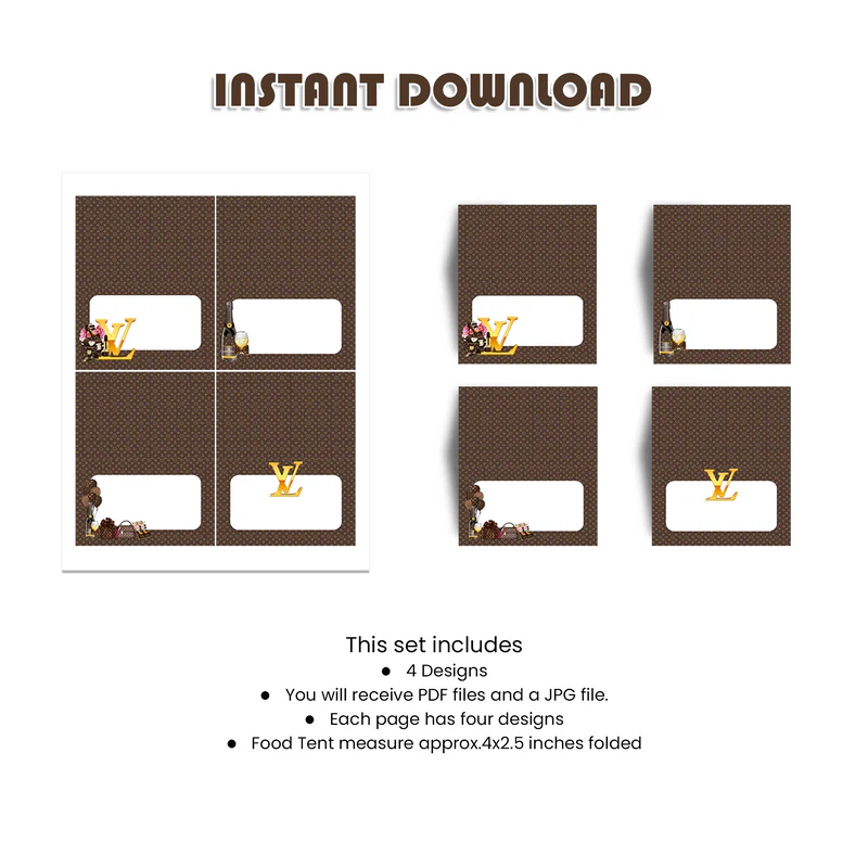 Louis Vuitton Inspired Food Cards Custom Party Table Decorations