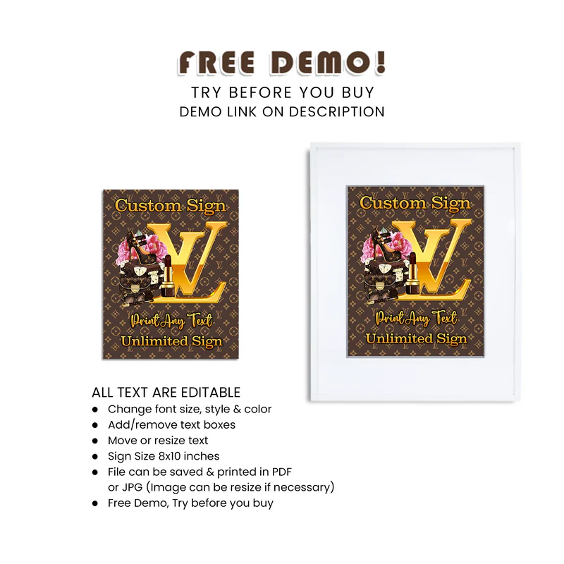 Louis Vuitton Inspired Custom Party Sign Printable Decoration