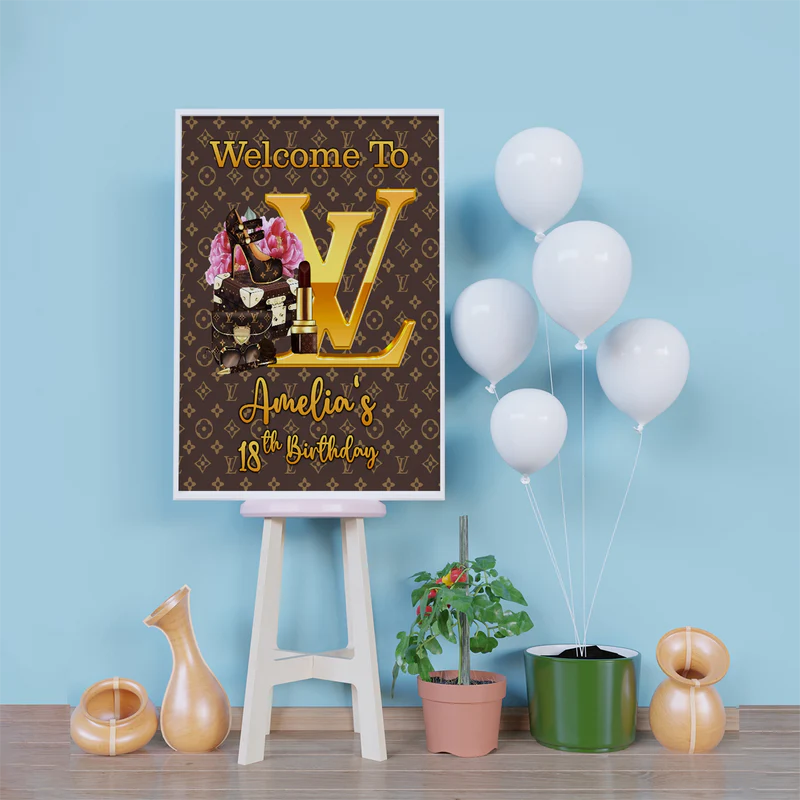 Louis Vuitton Inspired Birthday Decorations, LV Inspired Party Supplies, Louis Vuitton Inspired Themed, LV Style Inspired Digital Template, Editable Louis Vuitton Inspired Image SVG PNG