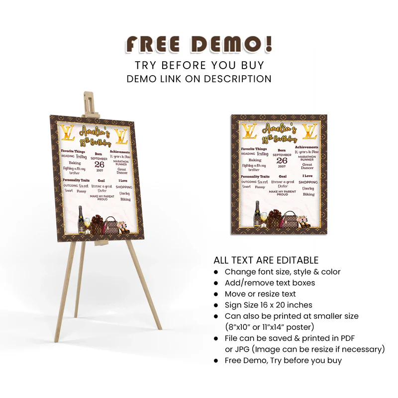Louis Vuitton Inspired Milestone Poster Personalized Birthday Print