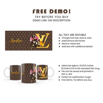 Louis Vuitton Inspired Sublimation Mug Custom Printed Gift