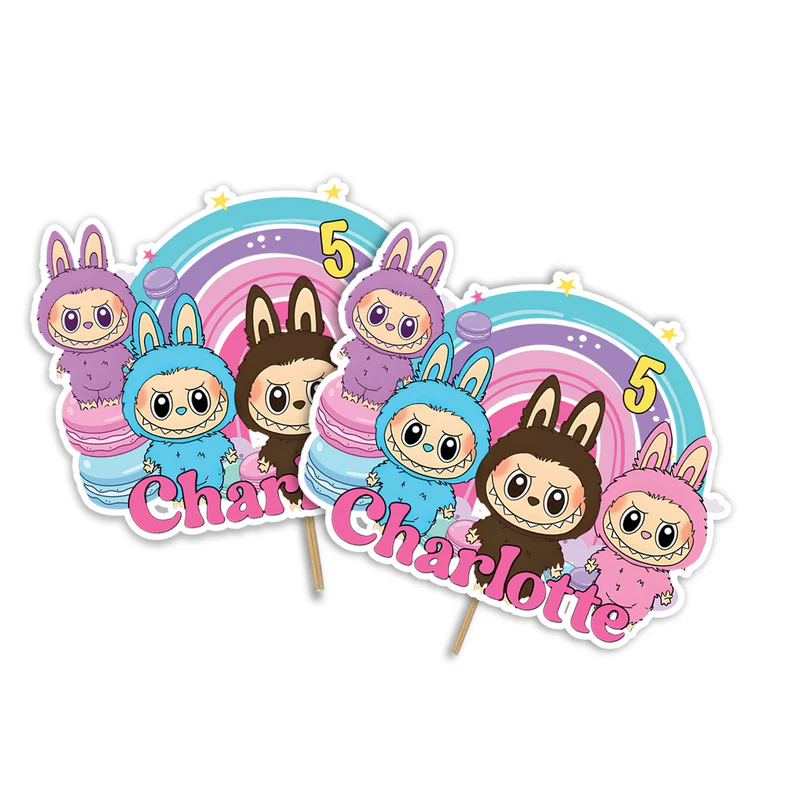 labubu personalized cake topper, fun birthday party accent