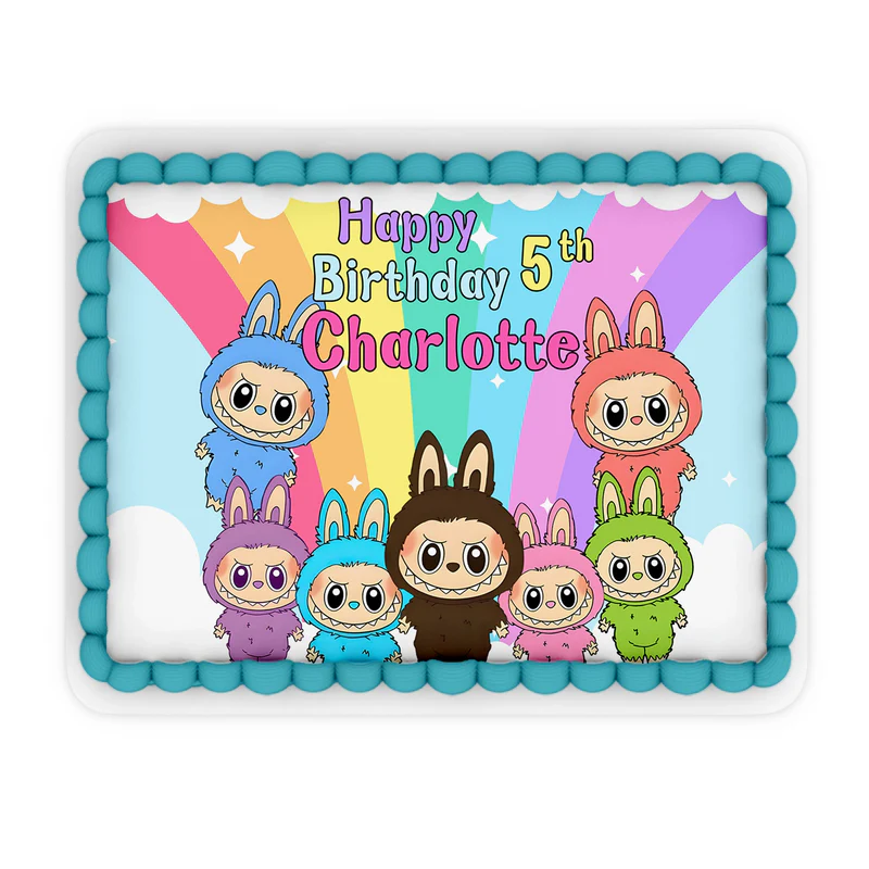 labubu edible sheet cake image, rectangular birthday cake topper