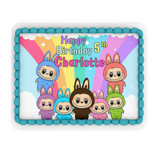 labubu edible sheet cake image, rectangular birthday cake topper