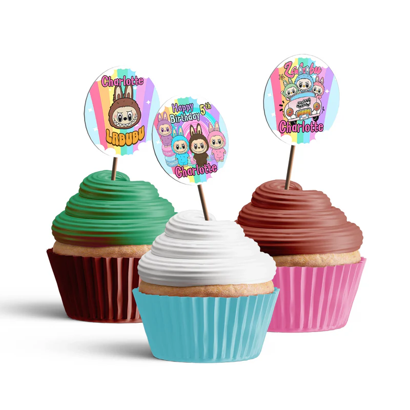labubu personalized cupcake toppers, set of twelve party picks2