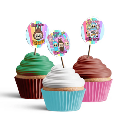 labubu personalized cupcake toppers, set of twelve party picks2