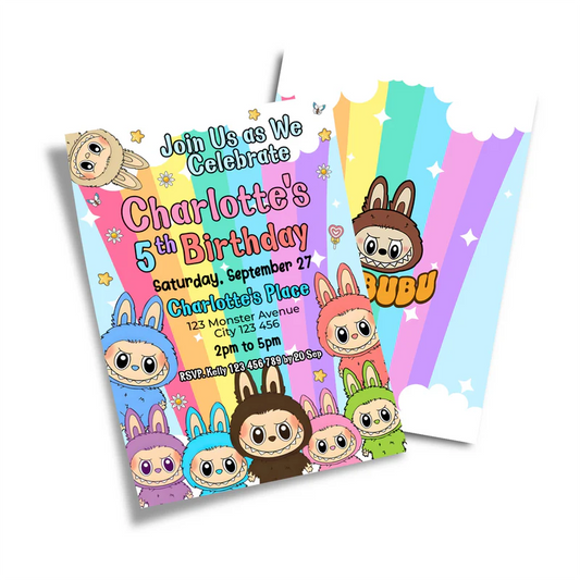 labubu birthday card invitation, customizable digital template3
