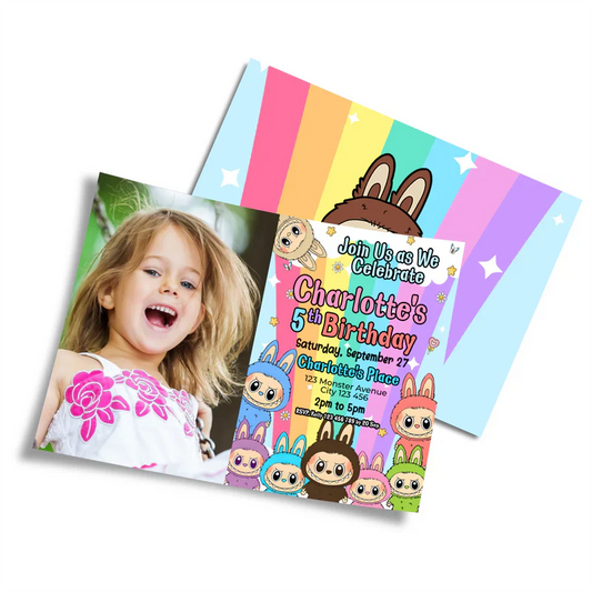 labubu photo card invitation, personalized birthday invite