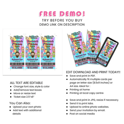 Labubu Personalized Birthday Ticket Invitations