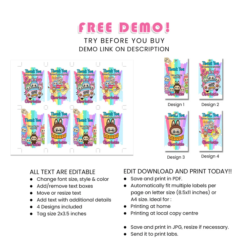 Labubu Favor Tags Printable
