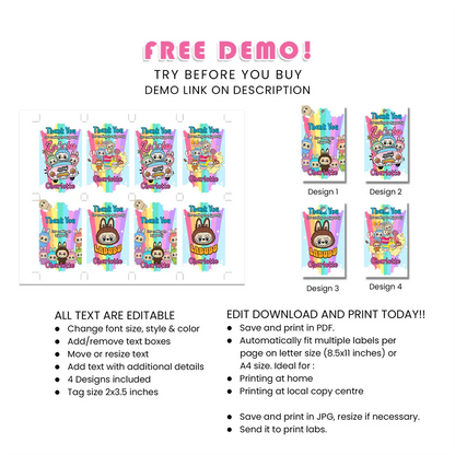 Labubu Favor Tags Printable