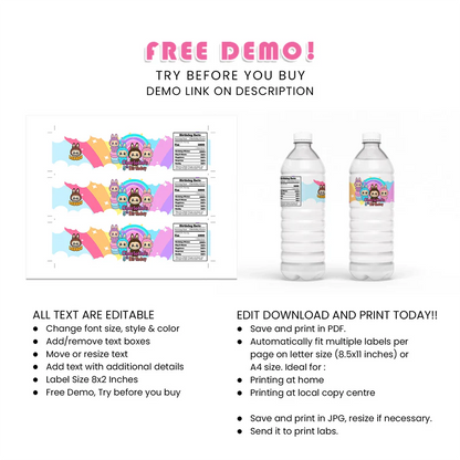 Labubu Water Bottle Labels Custom