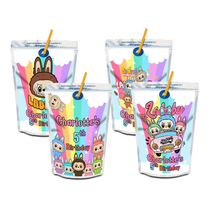 labubu juice pouch label, custom drink pouch sticker