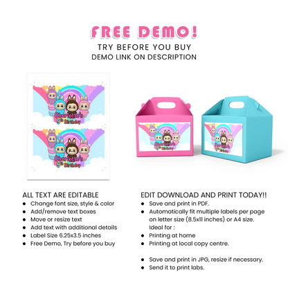 Labubu Treat Box Labels Custom
