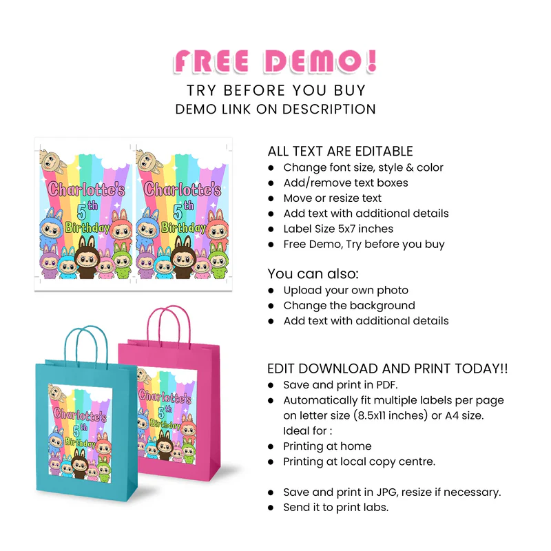 Labubu Goodie Bag Labels Printable