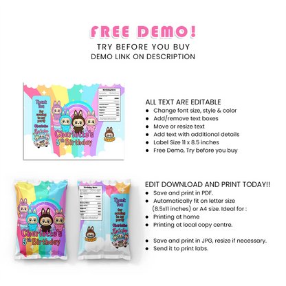 Labubu Chips Bag Labels Custom