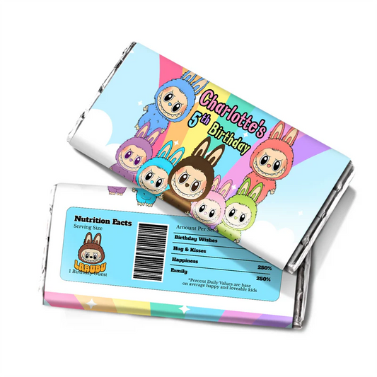 labubu chocolate label, personalized candy bar wrapper