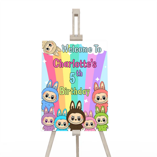 labubu welcome sign, personalized birthday entry banner